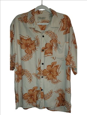 ISLAND REPUBLIC 100% Silk Tropical Print Short Sleeve Button-down Shirt Size L